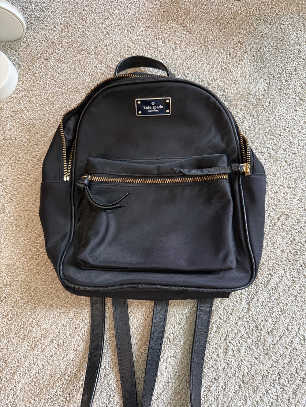 kate spade black nylon backpack with gold hardware